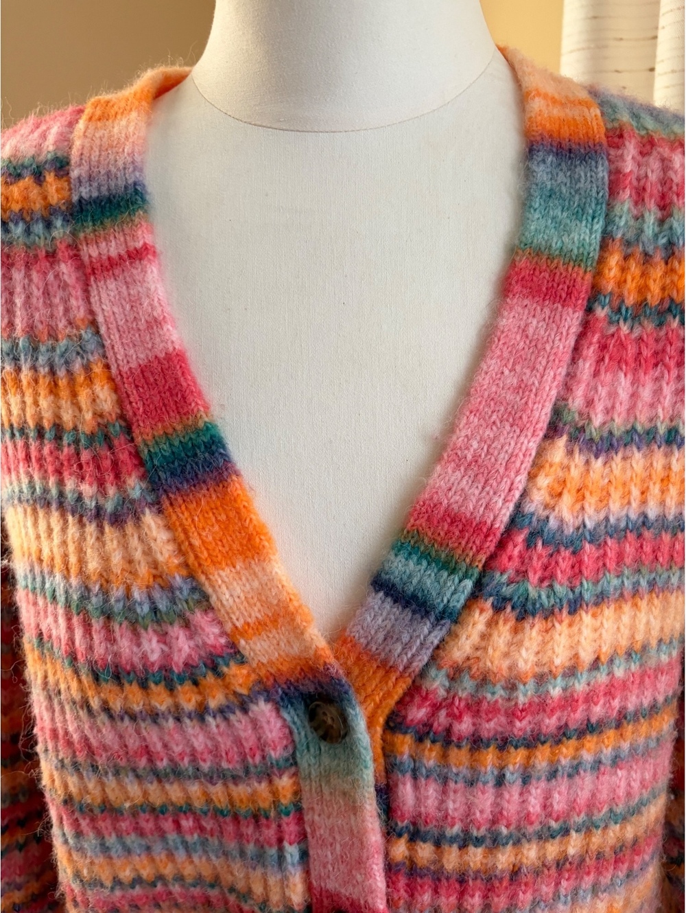 women's Marine Layer Dream Yarn Crop Cardigan Warm Stripe L LARGE wool blend - Picture 2 of 8
